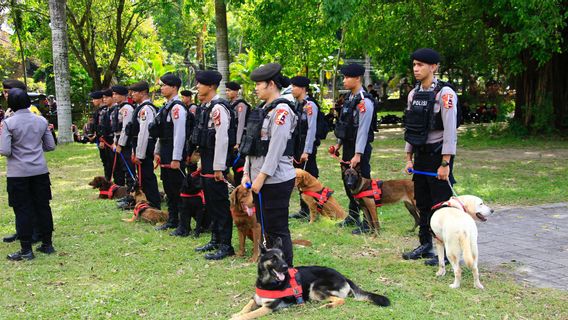 Des dizaines de chiens K-9 de la délégation de la zone de stérilisation du Sommet de l’eau du Forum Mondial à Bali