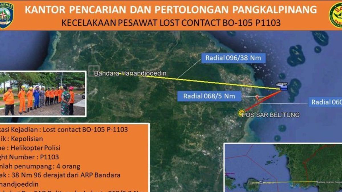 Tim SAR Fokuskan Pencarian Korban Helikopter Polri yang Jatuh di Pantai Burung Mandi Belitung Timur