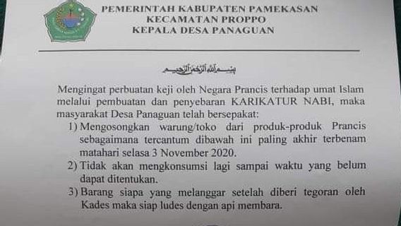 Circular Of The Head Of Village In Pamekasan: Empty Stalls Of Français Products, Offenders Ludes With Burning Fire Circular