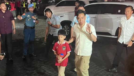 Together With Jan Ethes, Vice President Gibran Watches The Indonesian Against Japan National Team At GBK