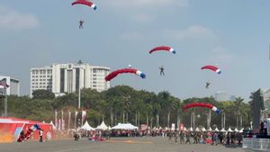 Dari Kawasan Monas, Warga Terlihat Antusias Saksikan Penerjun Payung Mendarat 