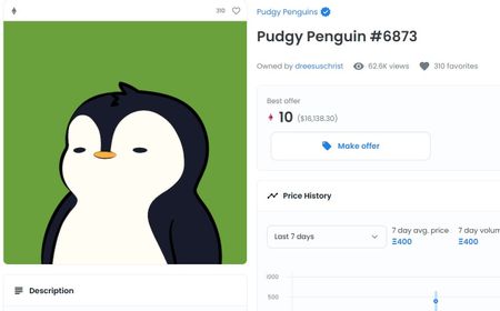 NFT Pudgy Penguins Terjual 400 ETH, Setara Rp8,9 Miliar!