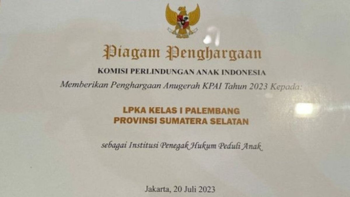 Lapas Anak di Palembang Ini Raih Penghargaan KPAI 2023