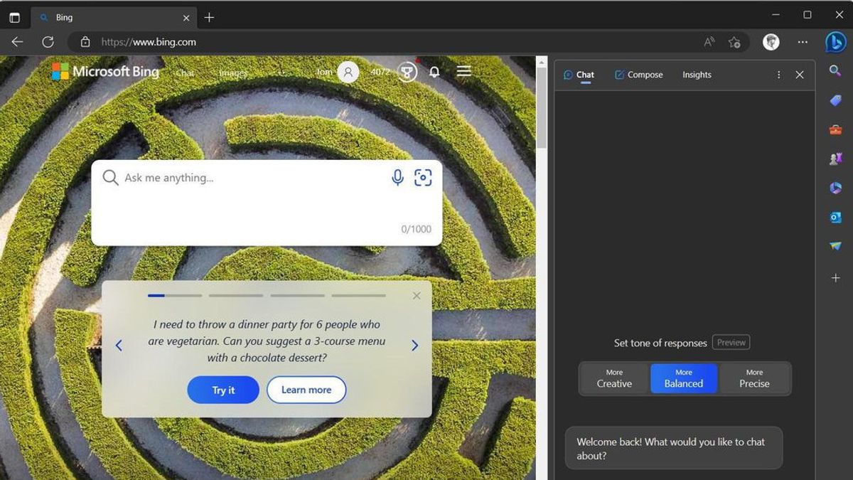 Bing Chat Kini Hadir di Sidebar Microsoft Egde