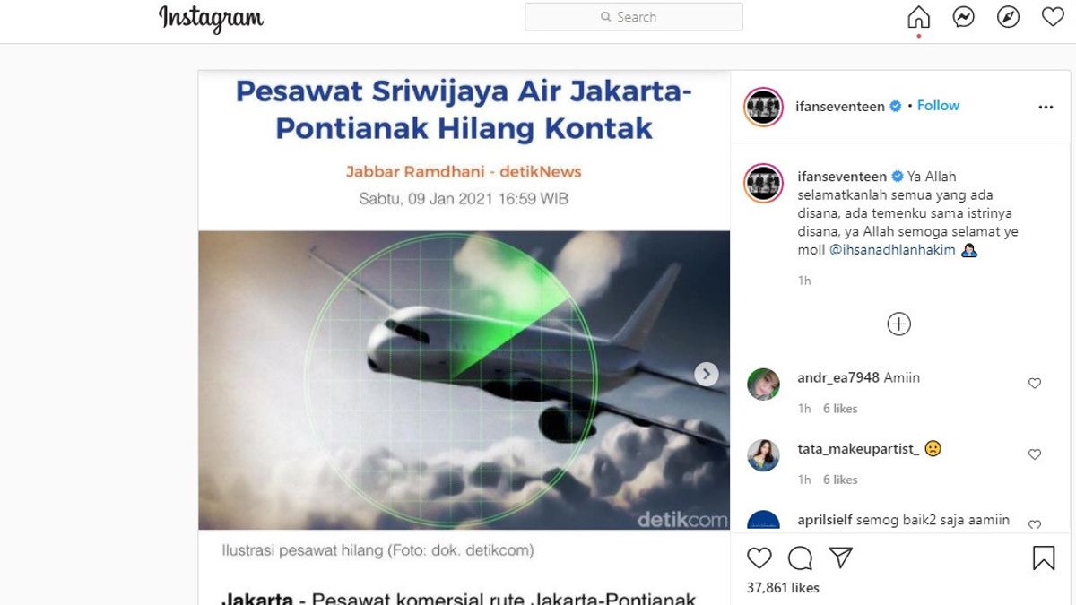 Ifan Seventeen Berduka, Salah Satu Temannya Jadi Korban Jatuhnya Pesawat Sriwijaya Air SJ 182