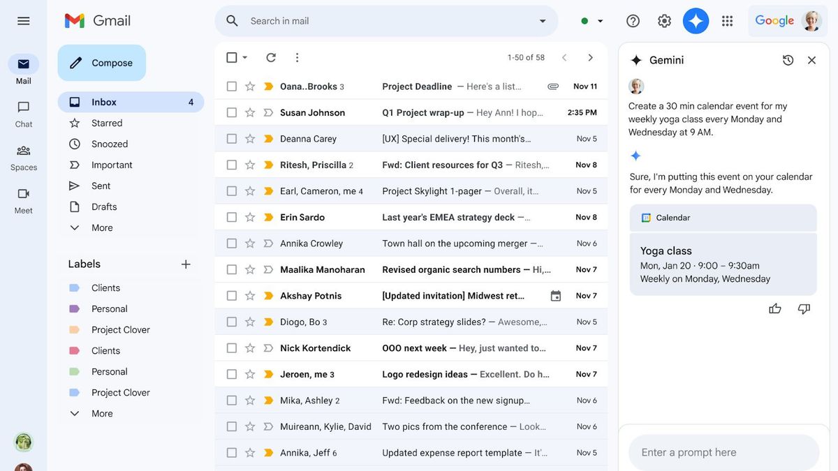 GoogleはジェミニのコンテキストAIでGmailの返信を改善