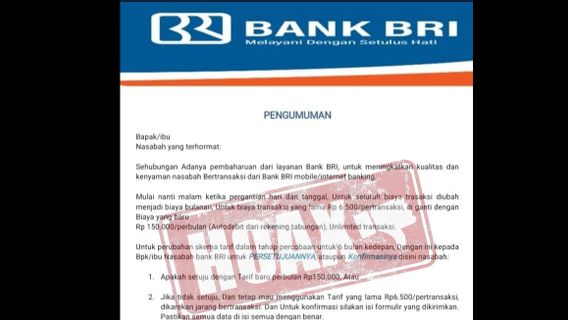 BRI Cium Modus Penipuan Minta PIN dalam Hoax Biaya Administrasi Rp150.000 Perbulan