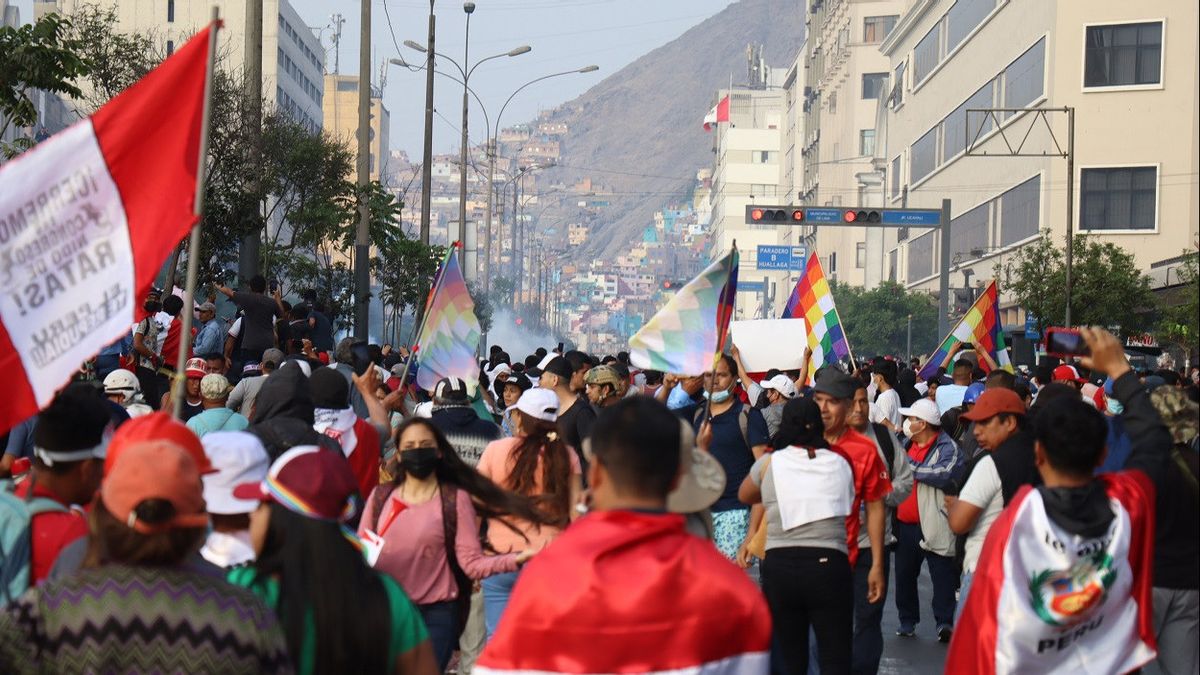 ペルー人は首都で新政府と大統領に反対する平和的な集会を開催します