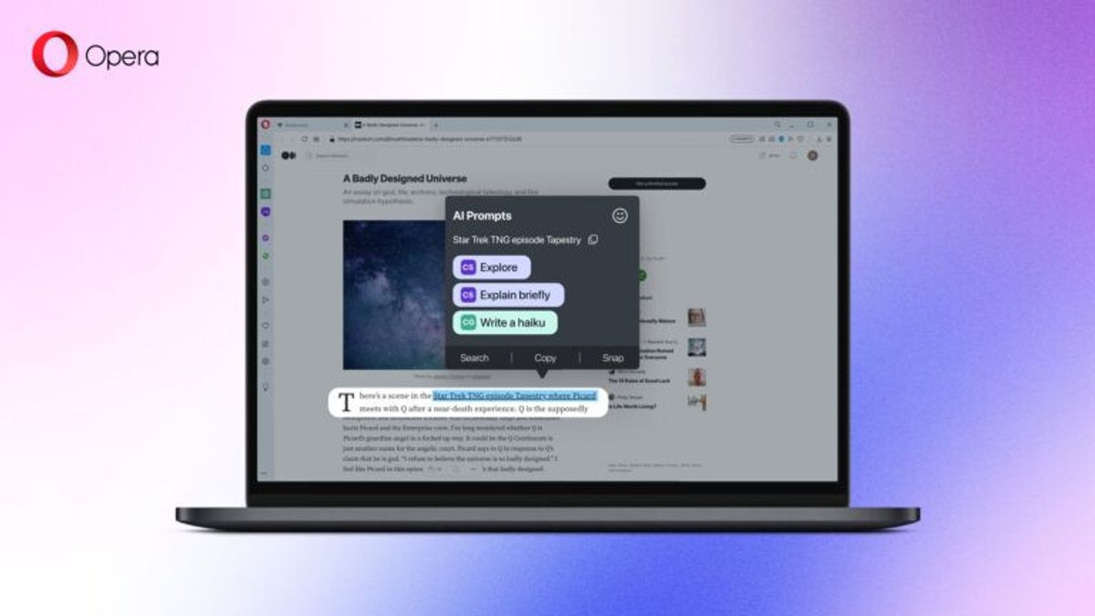 Opera Bawa ChatGPT ke dalam Browser dengan Dukungan AI Prompts