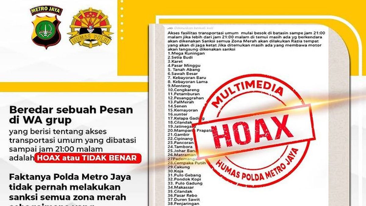 Viral Info About Residents In The Red Zone Of Jakarta Wil Get Sanctioned For Being Outside After 21.00p.m., The Regional Police Metro Gives Answer!