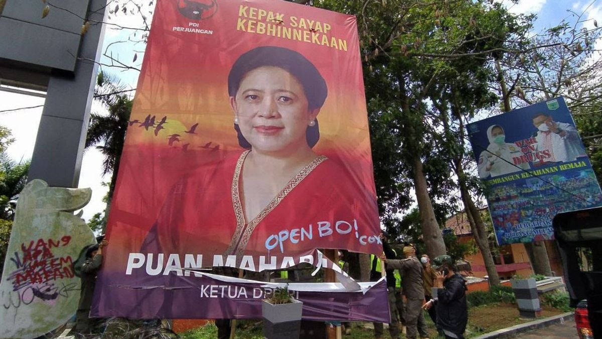 PDIP Batu City Rapports Baliho Puan Maharani Vandalisme Qui A été Barré BO Ouvert à La Police