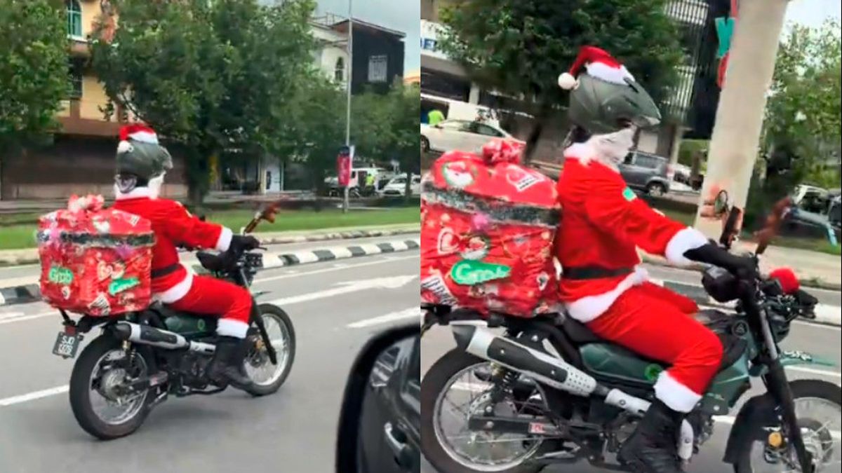 Rayakan Natal, Keunikan Ojek Online Antar Makanan dengan Kostum Sinterklas