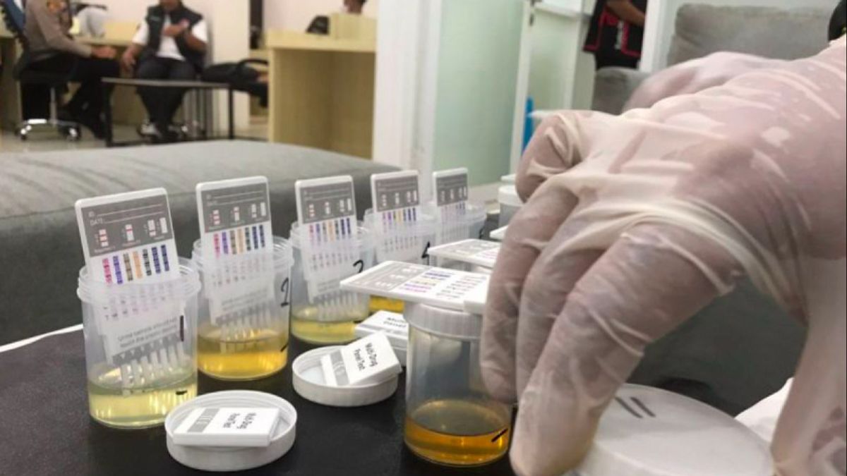 A number of Tanjung Priok Terminal Bus Crew Take Drug Urine Test During Lebaran Homecoming Rush Hour