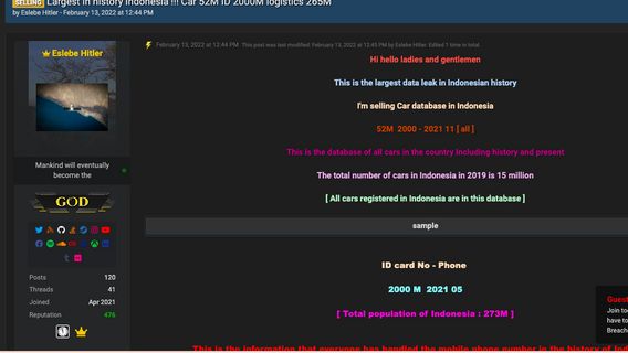 Kebocoran Data Terbesar di Indonesia, 52 Juta Data Pemilik Kendaraan Indonesia Dijual di Raid Forums