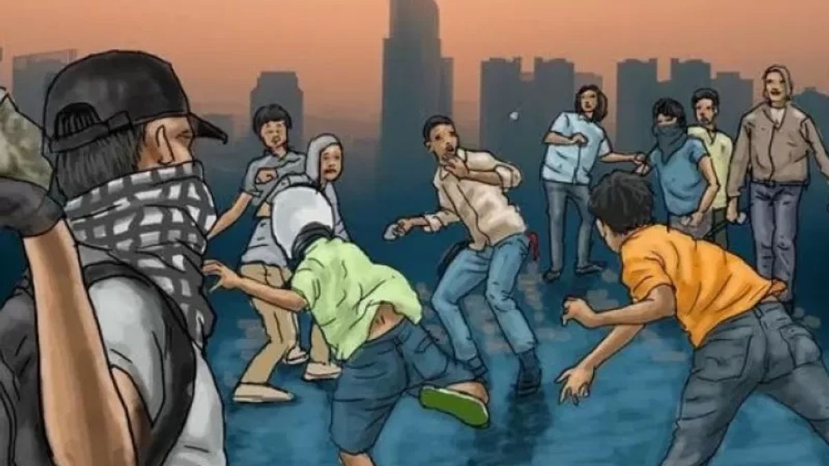 밤에 17 명의 젊은이가 2 개의 칼을 가지고 폭력을 일으키려고 했던 반둥에서 사하르를 준비하는 것이 아니라