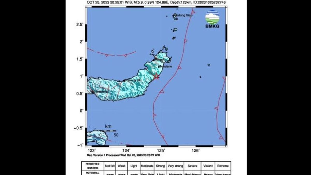 ミナハサ南東地震、マグニチュード5.9