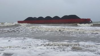 Kapal Tongkang Batu Bara Kandas di Pantai Cipatuguran Sukabumi