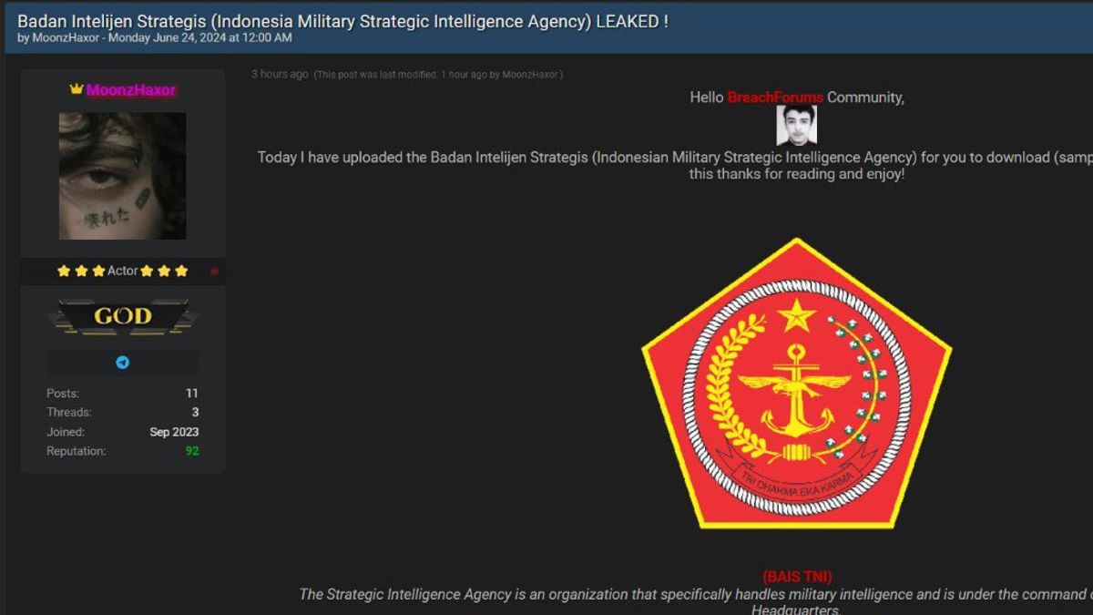 BAIS And INAFIS TNI-Polri Sensitive Data Leaked, Sold On Dark Web