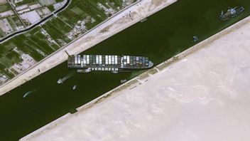 スエズ運河で常に緑のコンテナ船が正常に精製