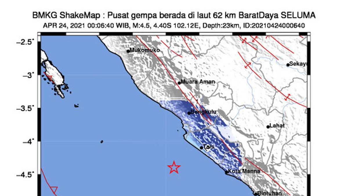 Gempa Magnitudo 4,5 Terjadi di Bengkulu, Getaran Terasa Warga