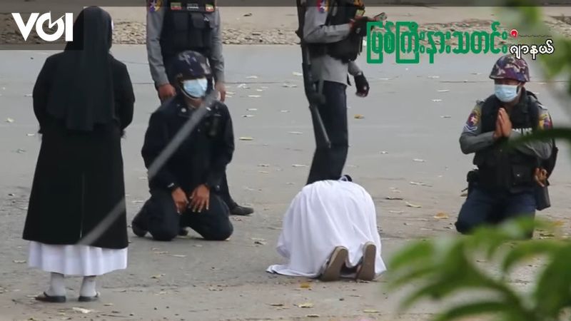 This Suster Kneels And Begs, Myanmar Military Still Shoots Dead 