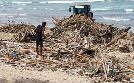 Sampah Didominasi Batang Kayu Mulai Kotori Pantai Bali