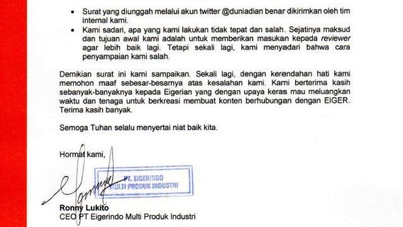 Viral Surat Keberatan di Medsos, Ini Pernyataan Lengkap CEO Eiger