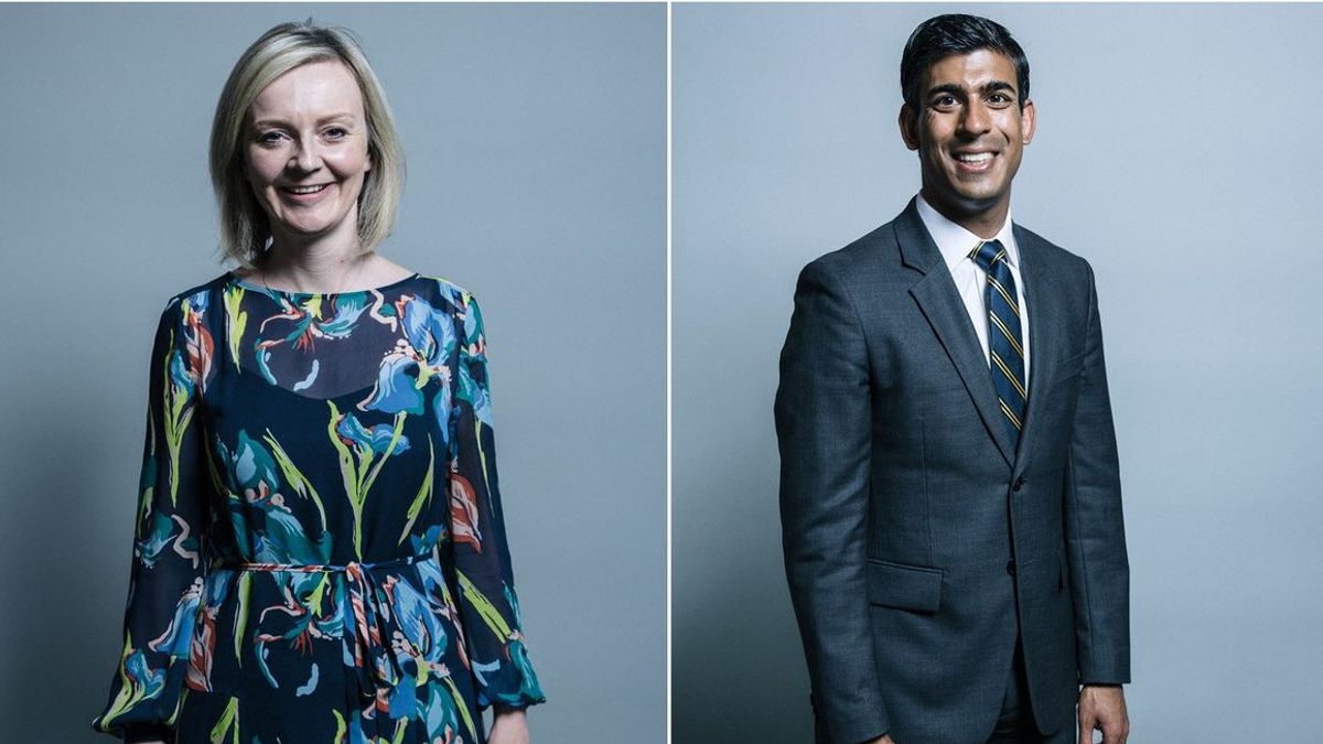 电视辩论，英国首相候选人里希·苏纳克（Rishi Sunak）和丽兹·特鲁斯（Liz Truss）互相批评对方的经济计划