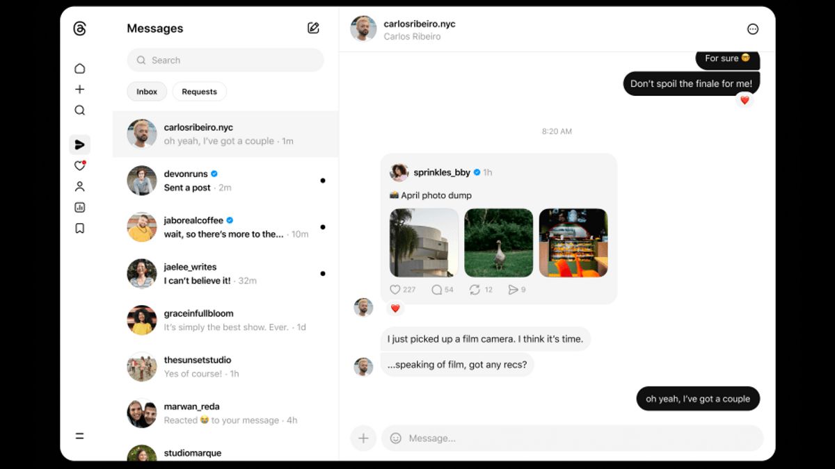 Threads、ウェブ版ユーザー向けにメッセージ機能をローンチ