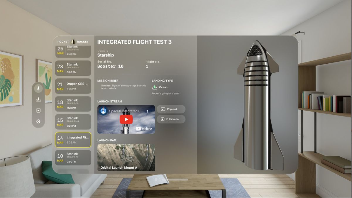 Pocket Rocket在Vision Pro上正式推出,呈现了真正的火箭可视化。