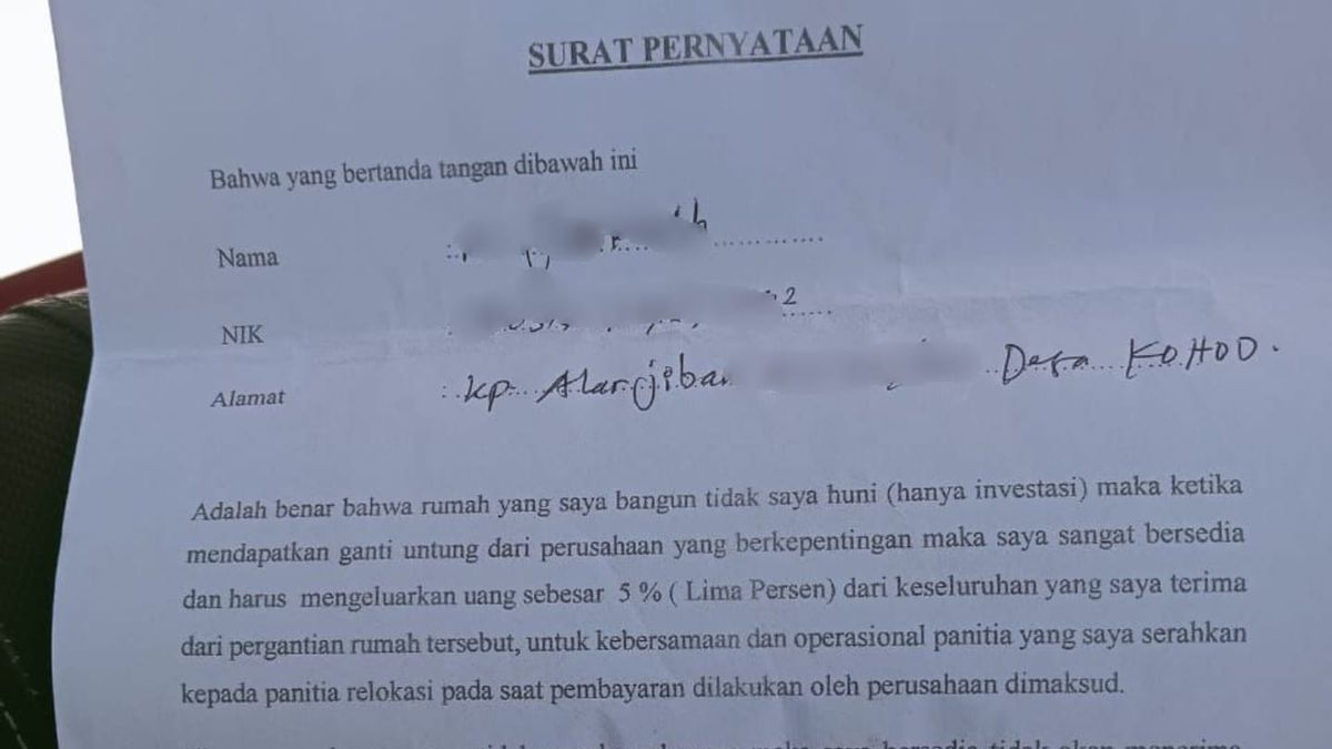 Les habitants de Kades dans la régence de Tangerang demandent que les résidents qui reçoivent des frais de libération de terres soient réduits à 5%.