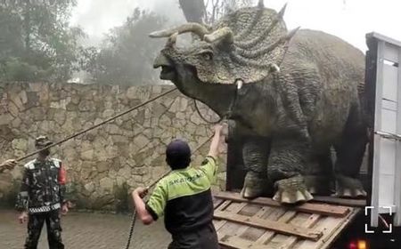 Viral Dinosaurus Turun dari Truk sampai Harus Dipegangi Beramai-ramai, Ini Faktanya