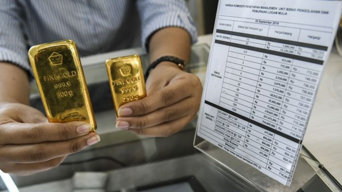Antam黄金价格再次下跌,Segram的价格为Rp1,062,000