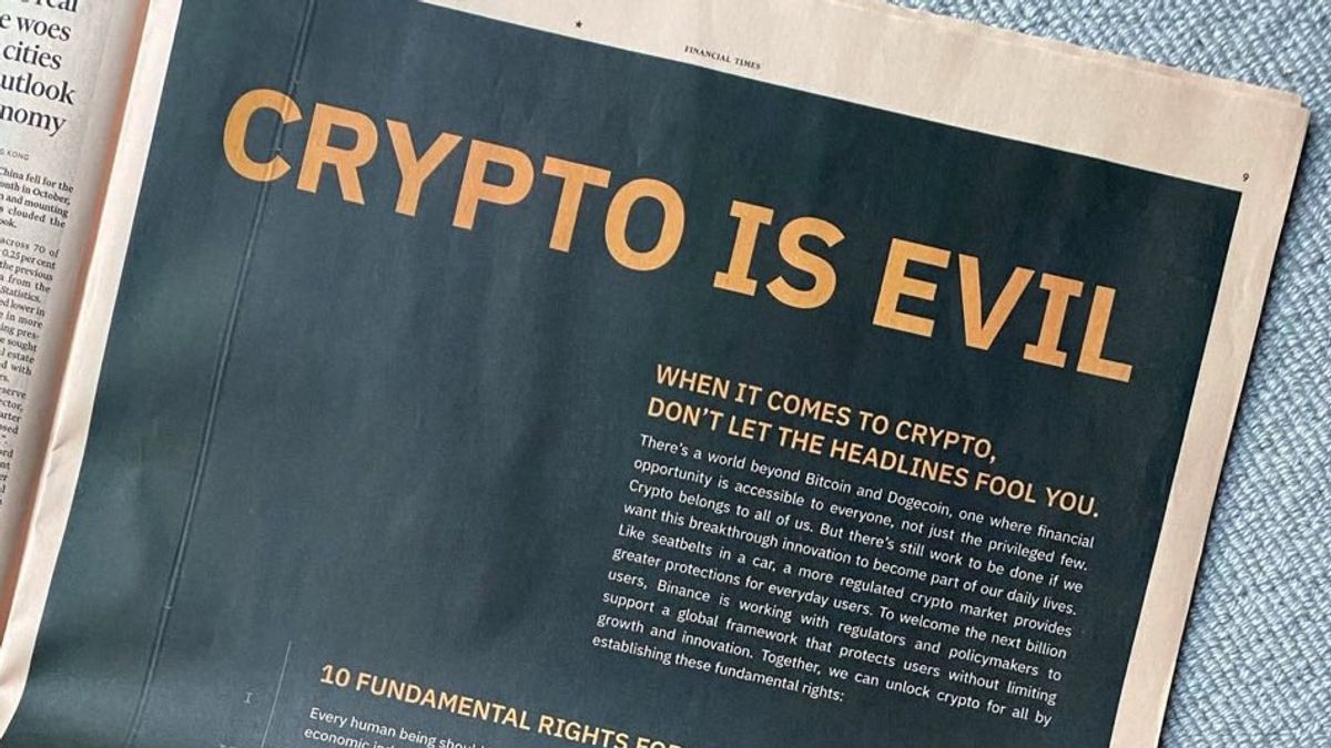 Binance Pasang Iklan <i>“Crypto is Evil”</i> di Sejumlah Media Cetak Utama, Serukan Perlindungan untuk Pengguna Kripto