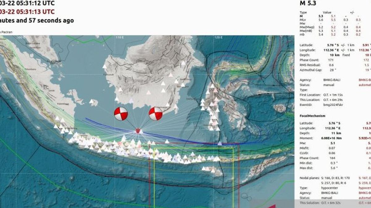 BMKG enregistré huit répliques après le tremblement de terre dans le district de Tuban