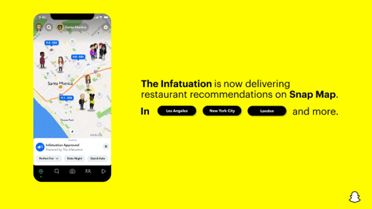 Snapchatは、近くのレストランの推奨事項をユーザーに表示できるようになりました