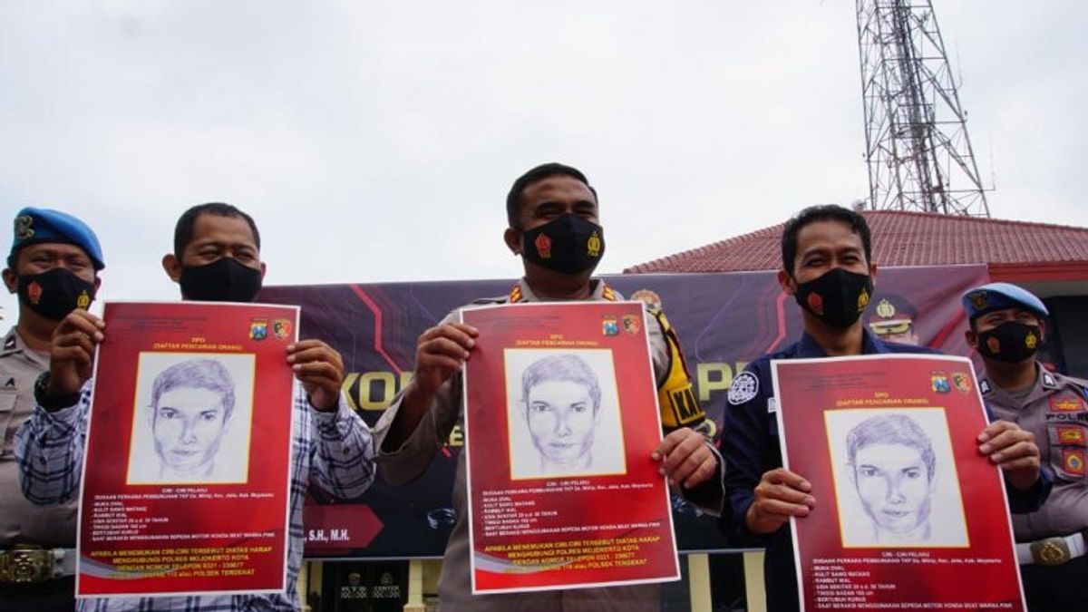 سادية، المعالج الإناث في Mojokerto جاهزة باستخدام المنجل، نشرت الشرطة اسكتشات من الجناة الذين فروا باستخدام فوز الوردي