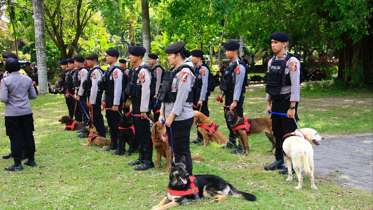 Des dizaines de chiens K-9 de la délégation de la zone de stérilisation du Sommet de l’eau du Forum Mondial à Bali