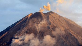 スメル山が噴火し、500メートルの高さの火山灰を投げる