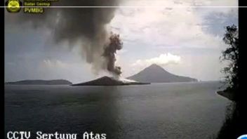 クラカタウ山のアナック噴火、火山灰は上部まで450メートルに達する