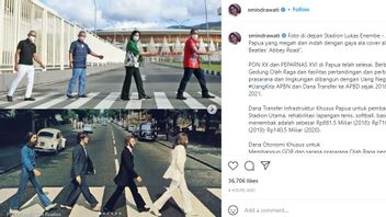 Poser Comme Le Personnel Des Beatles à Abbey Road, Sri Mulyani Jabarkan Development Venue PON Papua