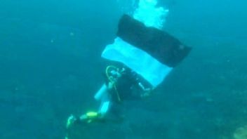 Peringati HUT ke-76 RI, Penyelam Lantamal VI Kibarkan Bendera Merah Putih di Dasar Laut